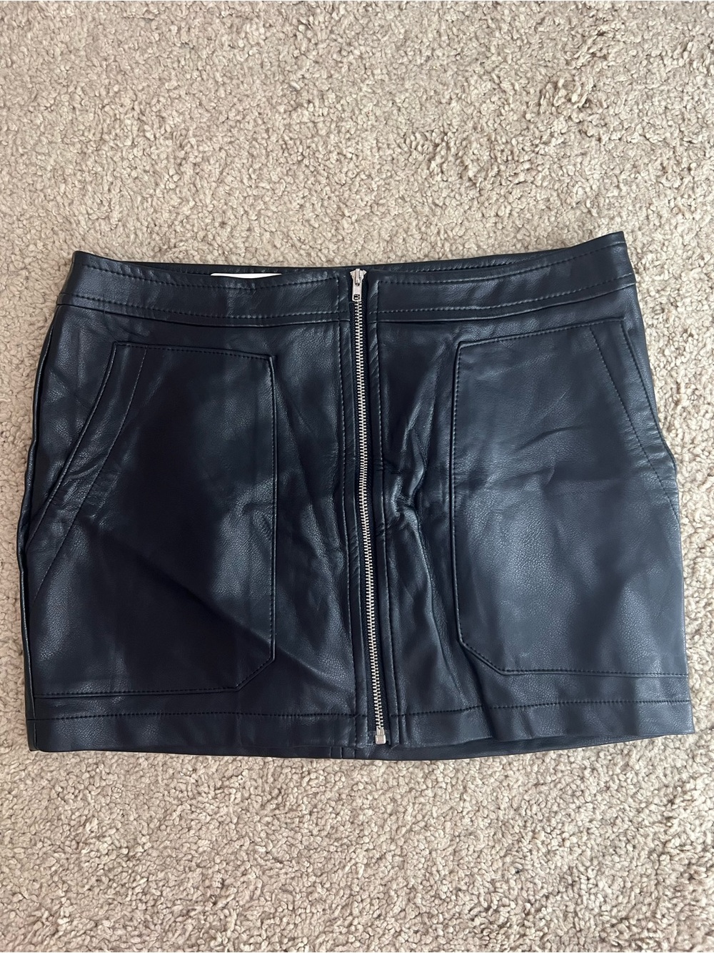 Faux Leather Black Zip-Front Mini Skirt